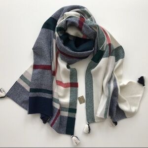 NWOT J. Crew Plaid Scarf with Fringe in Red, Green, and Blue